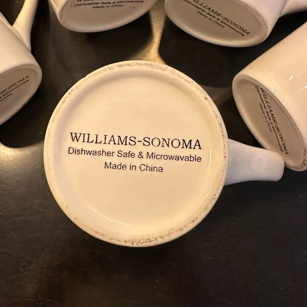 5 Williams Sonoma White Ceramic Mugs